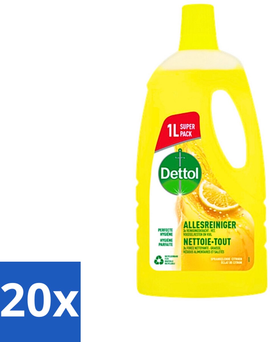 20 x Dettol - Allesreiniger - Citroen - Hygiënisch Schoon - 1 liter - Allesreiniger - Citroengeur - Hygiëne - Schoonmaak - Vet Verwijderen