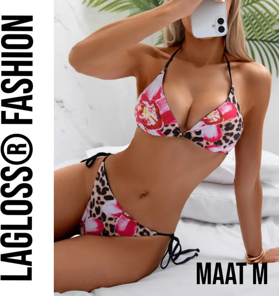 Ensemble bikini 2 pièces pour femme LaGloss® – Imprimé floral et léopard – Dos nu sexy – Maillots de bain – Taille M