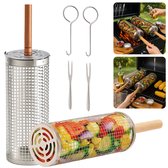 2 stuks roestvrij staal 304 grote ronde grillmanden met houder en