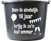 Cadeau emmer – 12 liter – zwart – verjaardag – Kado – met tekst: Ben ik eindelijk 18 jaar krijg ik zon kut emmer