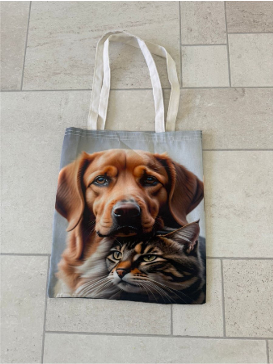 Schoudertas - Strandtas - Big Shopper - Boodschappentas kat en hond