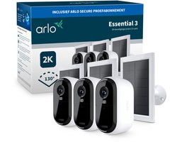 Arlo Essential3 2K beveiligingscamera & zonnepanelen - 3-PACK