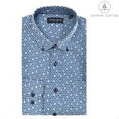Chris Cayne overhemd lange mouw - XXL - middenblauw - geprint - borstzak