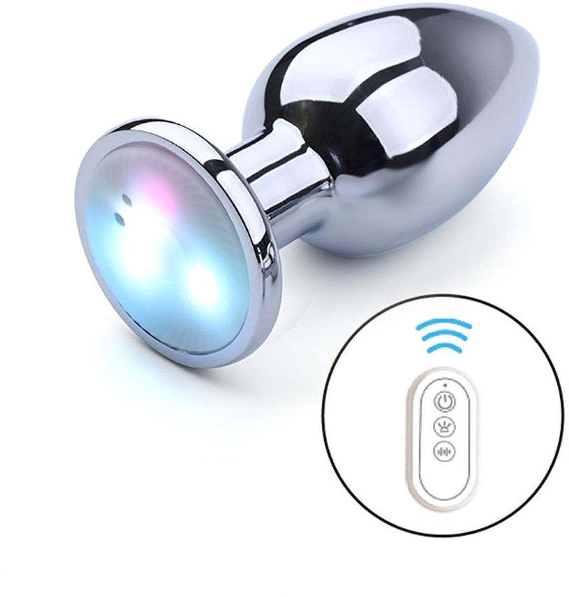Vibrerende Buttplug met LED lampjes in 3 kleuren - Aluminium