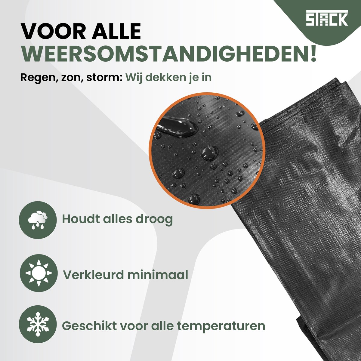 STACK® Extra Sterk Afdekzeil - 2x3m - Zwart - 150G/M2 - Waterdicht Bouwzeil & Zeildoek - Zeil Met Ringen - Beschermhoes & Afdekhoes voor Zwembad,Tuin Set,Motor,Scooter,Fietsen,Aanhangwagen,Scootmobiel,BBQ accesoires - Auto Hoes Bescherming — afbeelding 4