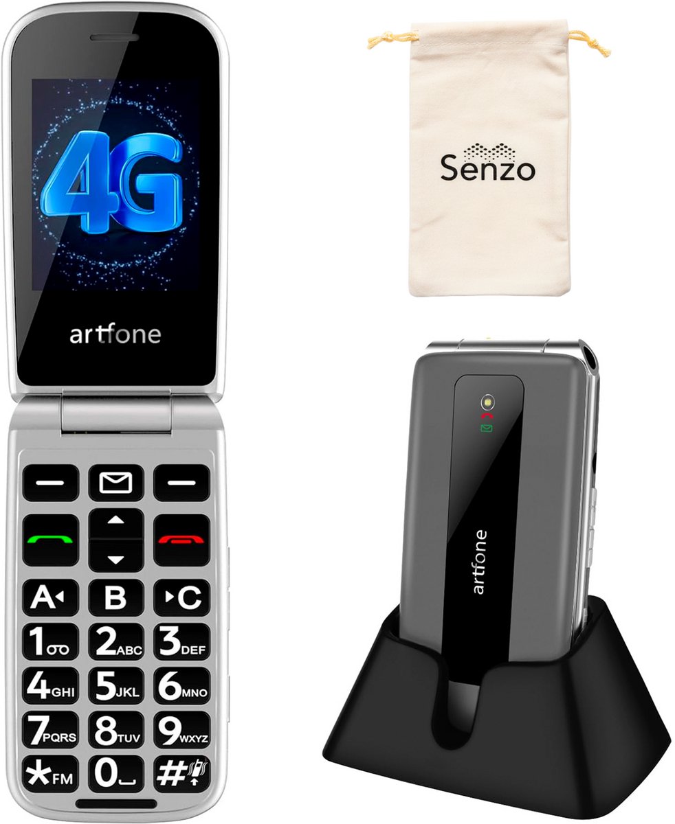 Artfone F30 - Senioren Telefoon - 4G - Klaptelefoon - GSM - Senioren Mobiele Telefoon - SOS-Knop - Oplaadstation - Incl. Stofzakje