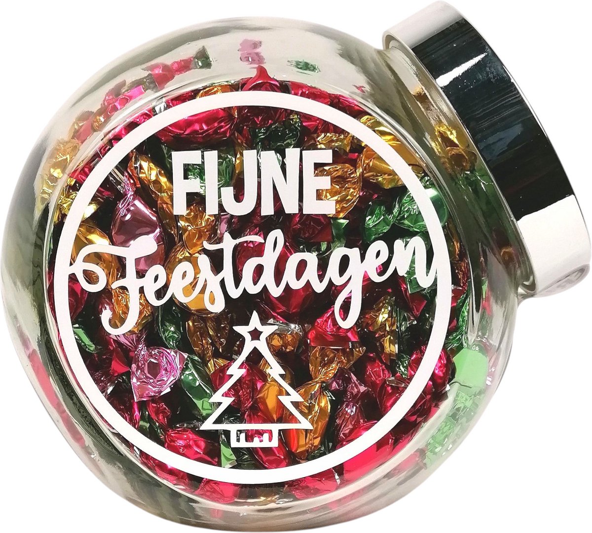 Kerst cadeau, Snoeppot, fruitzuurtjes "Fijne feestdagen"