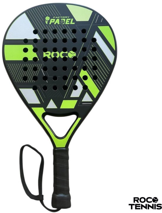 Padelracket | Roco Tennis | 12k Carbon | Eva Foam | Gevorderd Niveau | Competitiespeler | Inclusief Hoes | Gratis Grip Extra | Zwart | Geel |