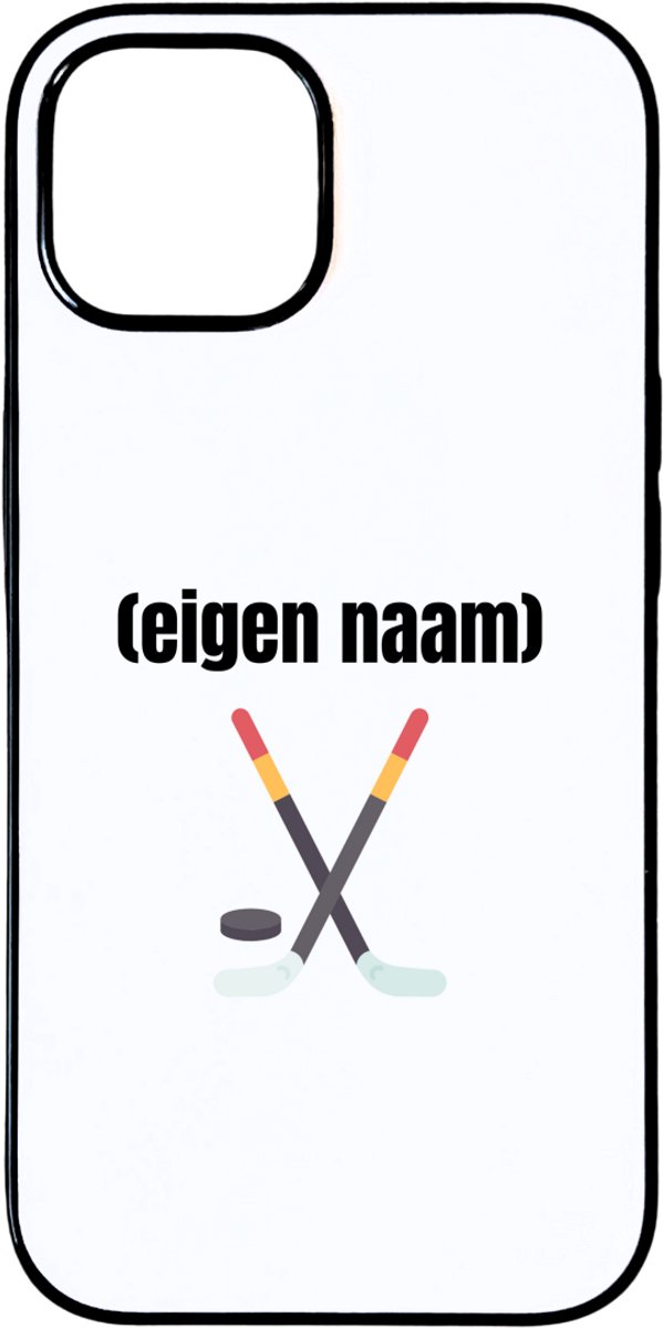 Hacebo® - ijshockey sticks en puck met eigen naam telefoonhoesje - Ijshockey - atleten - telefoonhoesjes - iemand die houdt van ijshockey - verjaardag - cadeau - kado - hoesje geschikt voor iPhone 15