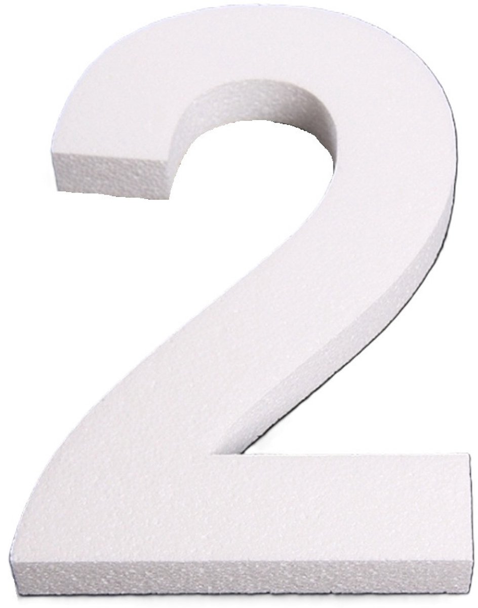 Piepschuim cijfer 2 jaar - H25 cm - hobby/knutselmateriaal - DIY - Knutselen - Cijfers zelf maken - wit