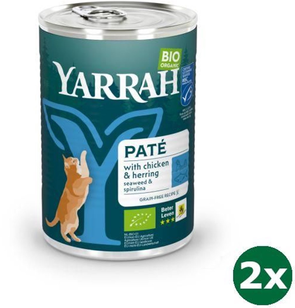 Yarrah Yarrah cat blik pate vis kattenvoer 2x 12x400 gr NL-BIO-01