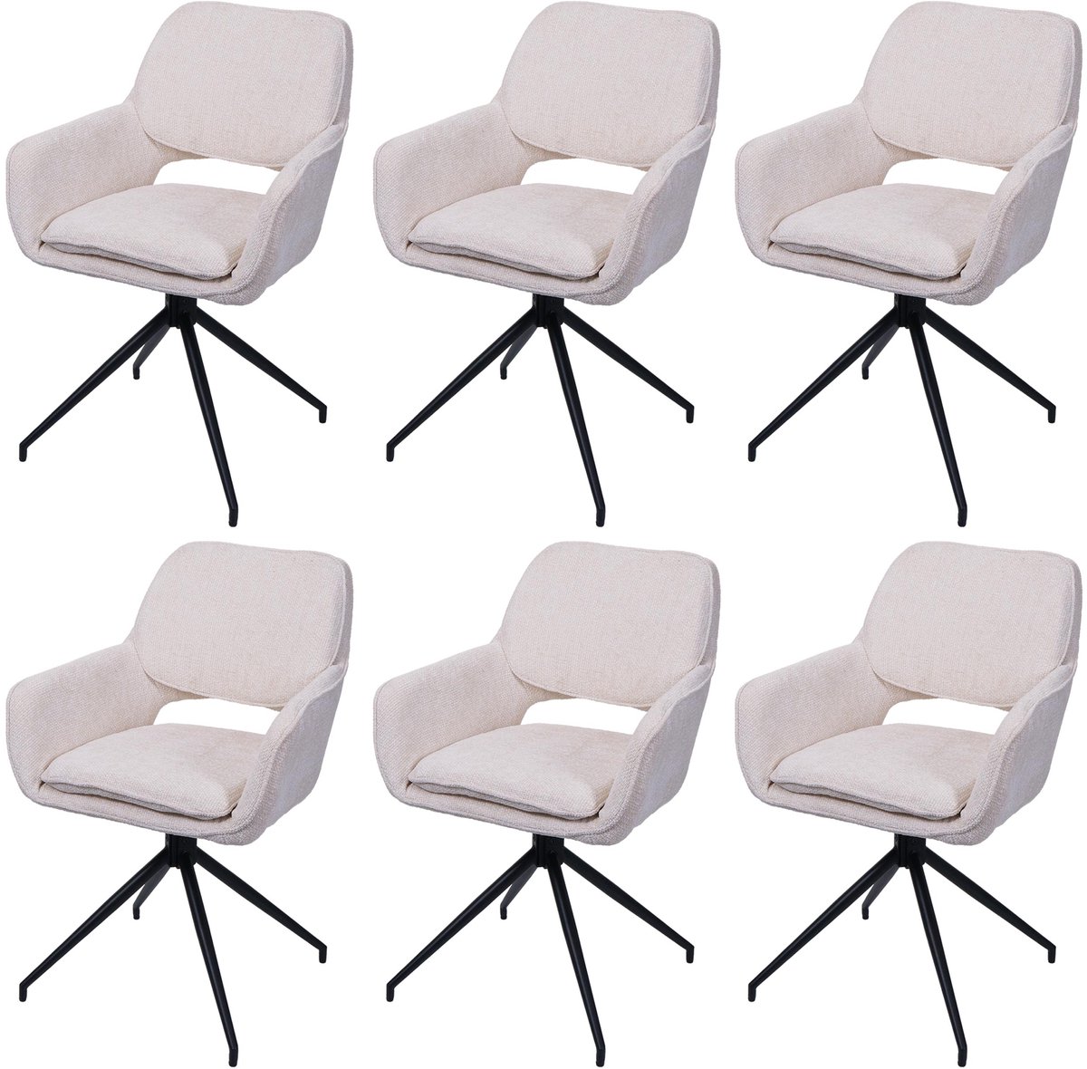 MCW Set van 6 eetkamerstoelen MCW-N74, keukenstoel, draaibaar met Auto-Return, chenille (490 g/m²) ~ crème