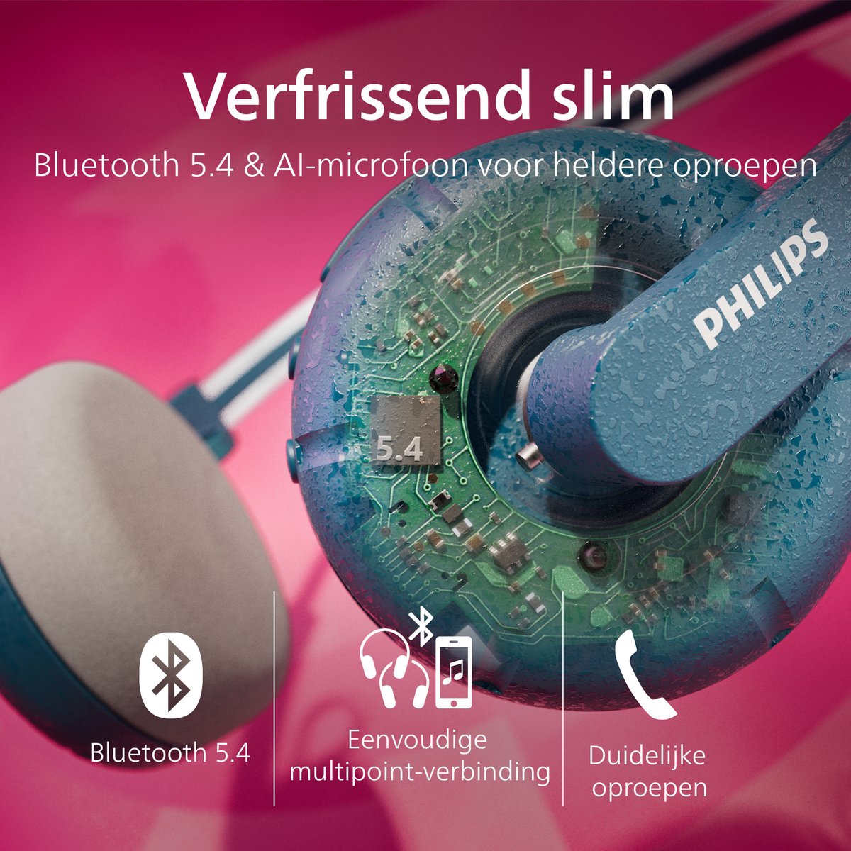PHILIPS TAH2000TL/00 Draadloze on-ear koptelefoon - multipoint aansluiting - Retro Look - Light Weight - Teal Blauw — afbeelding 7