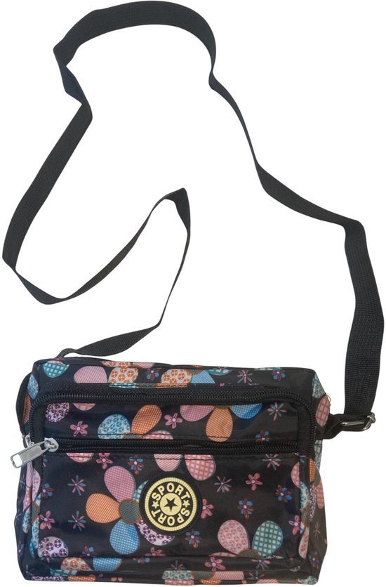 Sac bandoulière HipWare - Sac Sacs bandoulières femme - 4 compartiments - Motif patchwork Zwart à fleurs