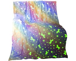 Jojoy - Glow in the Dark Deken - Unicorn Deken - Fleece Deken - Fleece Plaid - Plaid - Eenhoorn Thema - LUMINOVA