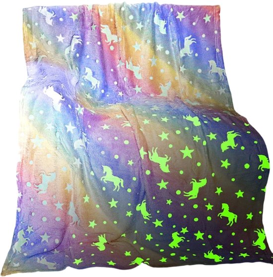 Jojoy - Glow in the Dark Deken - Unicorn Deken - Fleece Deken - Fleece Plaid - Plaid - Eenhoorn Thema - LUMINOVA