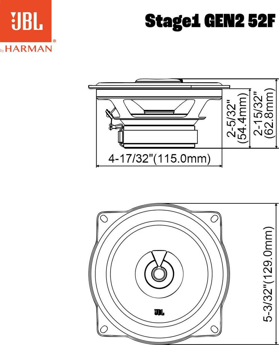 JBL STAGE1 GEN2 52F - Autospeakers - 13 cm - 2-weg Coaxiaal - 320 Watt - Zonder Grill - Luidspreker – foto 6