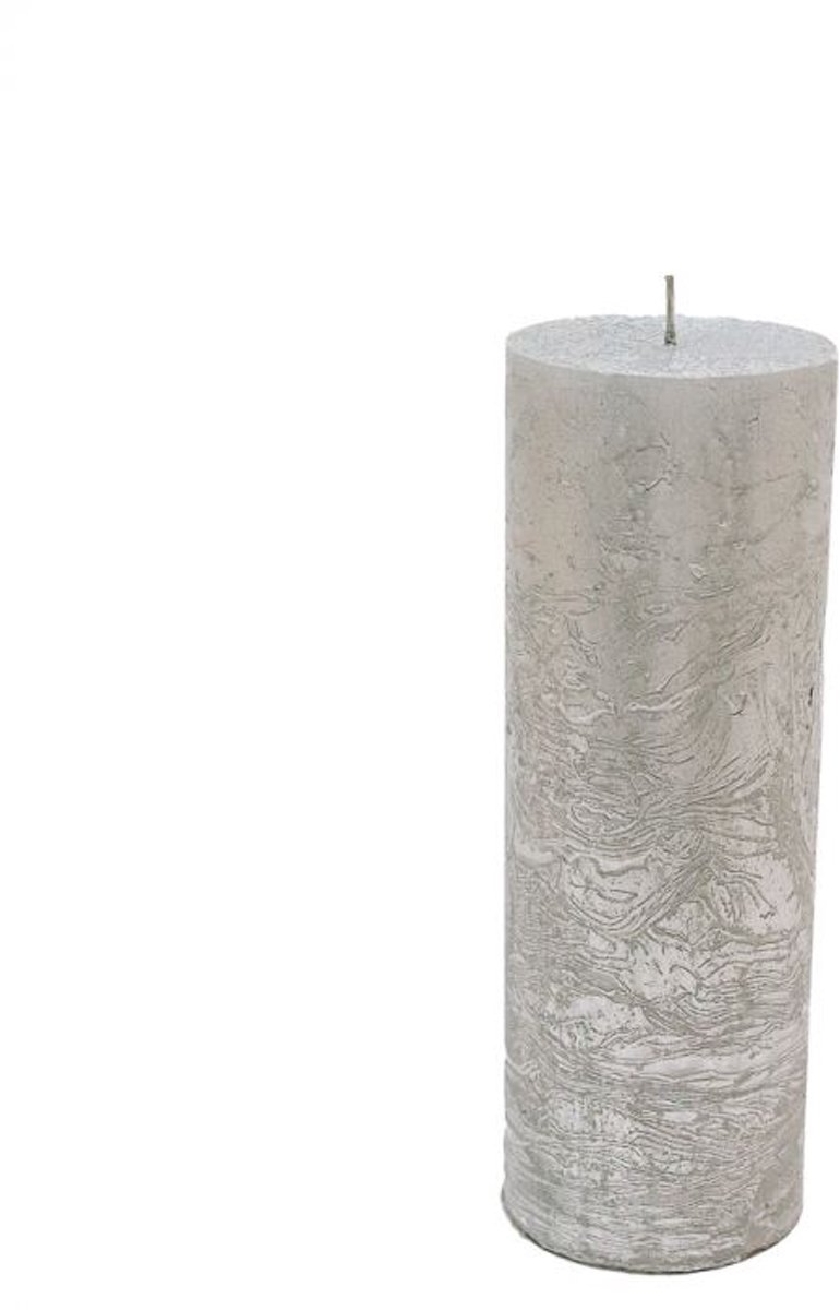 Branded By luxe gekleurde stompkaars in de kleur zilver 7 x 20 cm met wel 90 branduren!
