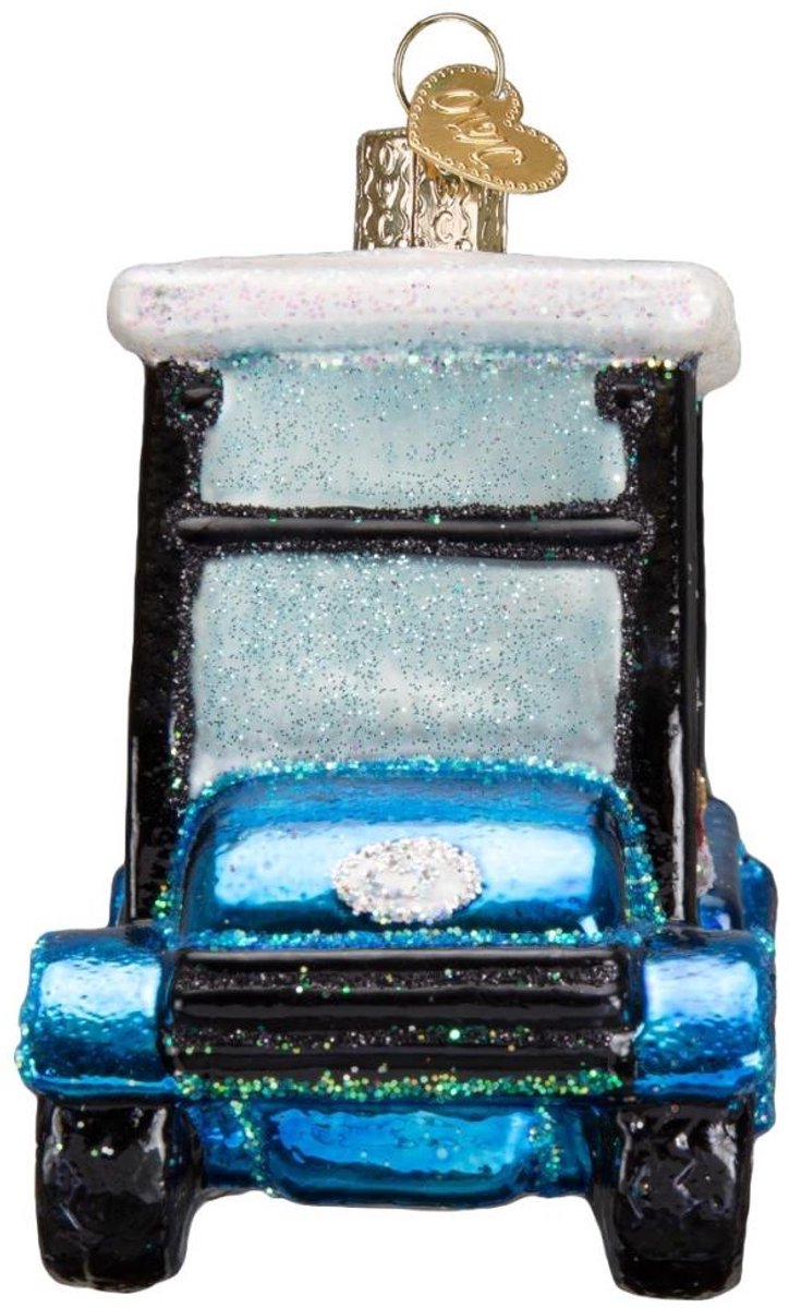 Glazen Kerstbal Kerstman in Golfkar – Old World Christmas – 9,5 cm