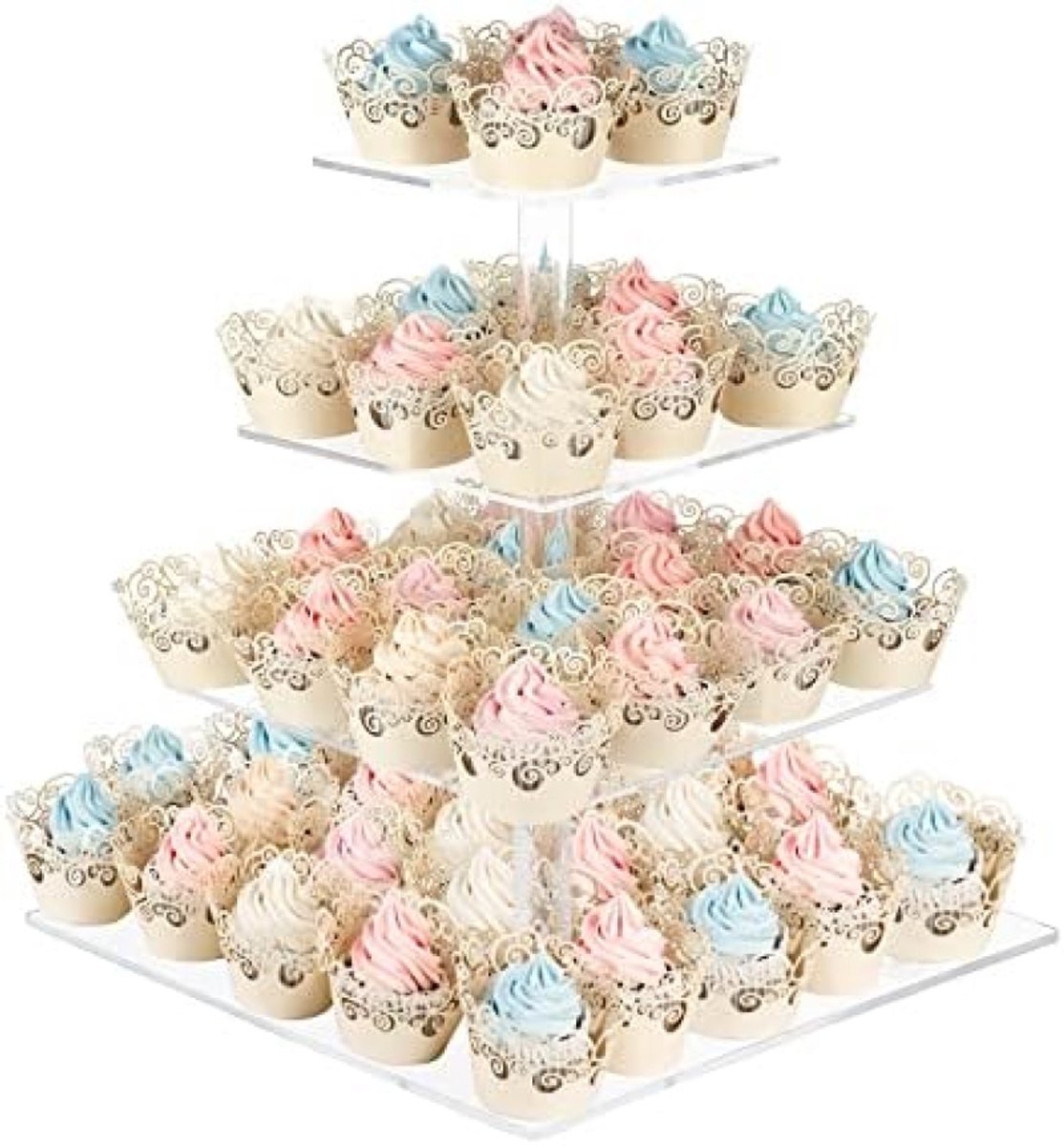 PromoHome 4-laags Cupcake Stand - Vierkante Desserttoren voor Feesten