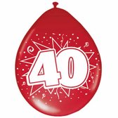 Ballon rouge avec un '40' blanc et des confettis. Parfait pour un 40e anniversaire.