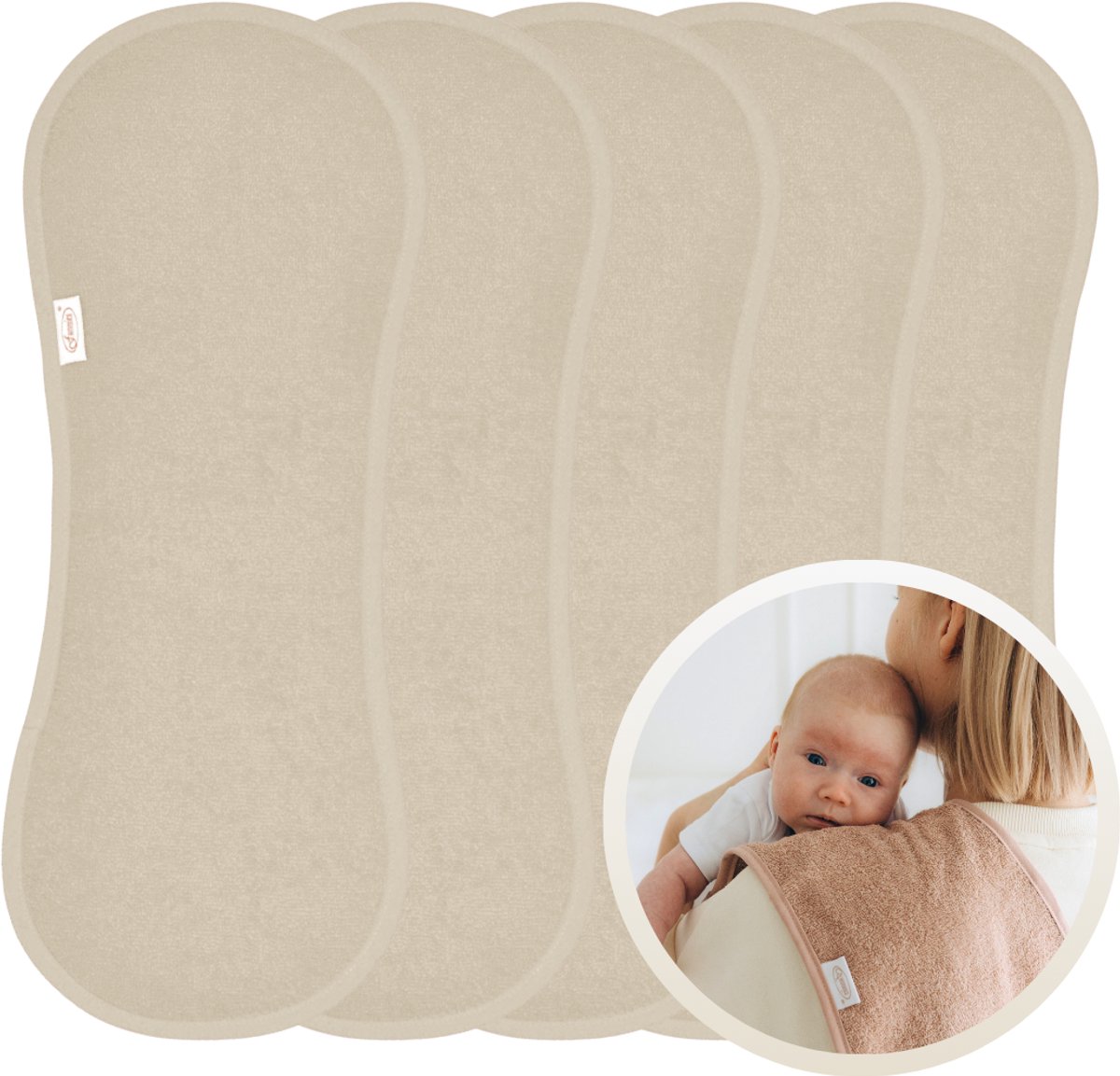 Funnies Spuugdoekjes 5 Stuks Cream - Set van 5 Zachte Spuugdoekjes - Monddoekjes - Kwijldoekjes - 20x55 cm - Absorberend en Zacht - 100% Katoenen Badstof - Perfect voor na de Borstvoeding, Voeden en Bescherming van Kleding