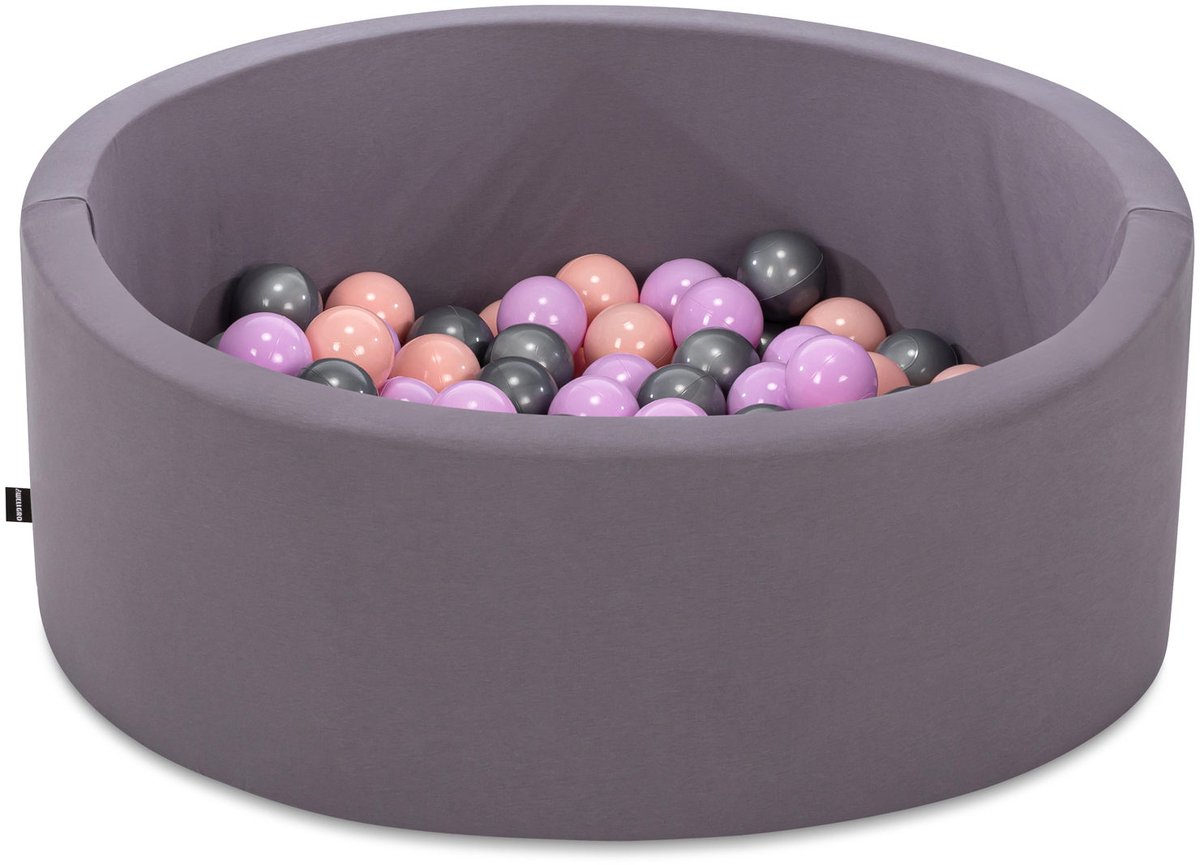 Asir babyballenbak – grijs – 150 ballen in de kleuren roze, lila en grijs – 85 x 85 x 30 cm