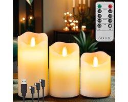 Aurae® - Bougie LED - Set 3 pièces - Rechargeable - Ivoire