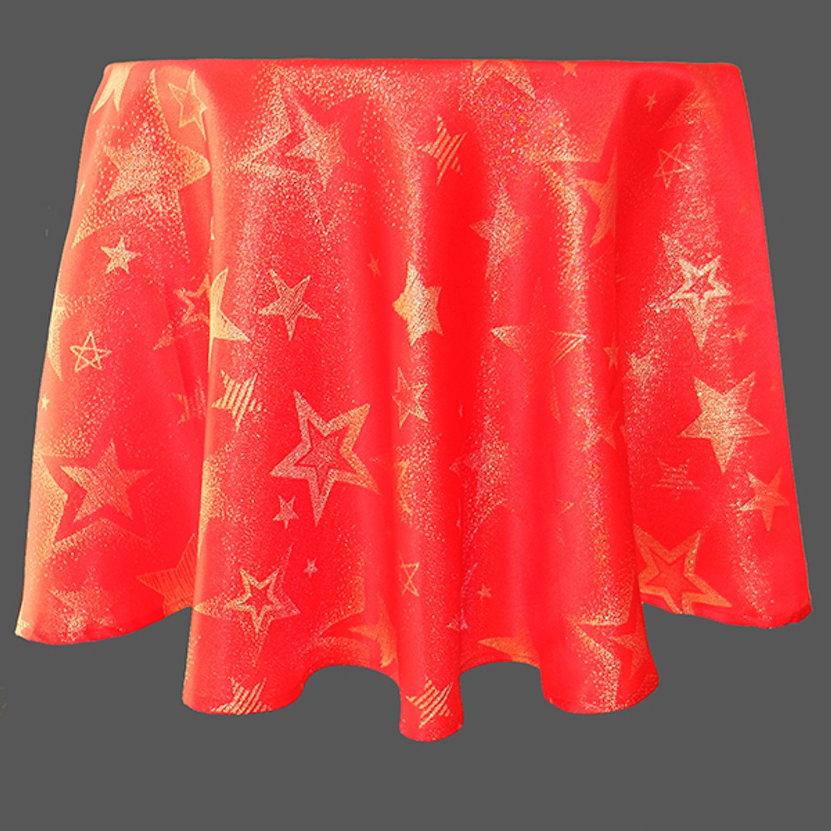 Tafelkleed - Kerst - Effen rood kleed met gouden sterren erop - Rond 160 cm