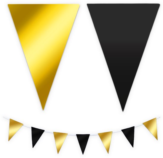 BTH - Slingers - Goud-Zwart - Slingers Verjaardag - Vlaggenlijn - Verjaardag Versiering - Verjaardag - Vlaggetjes - 1 St