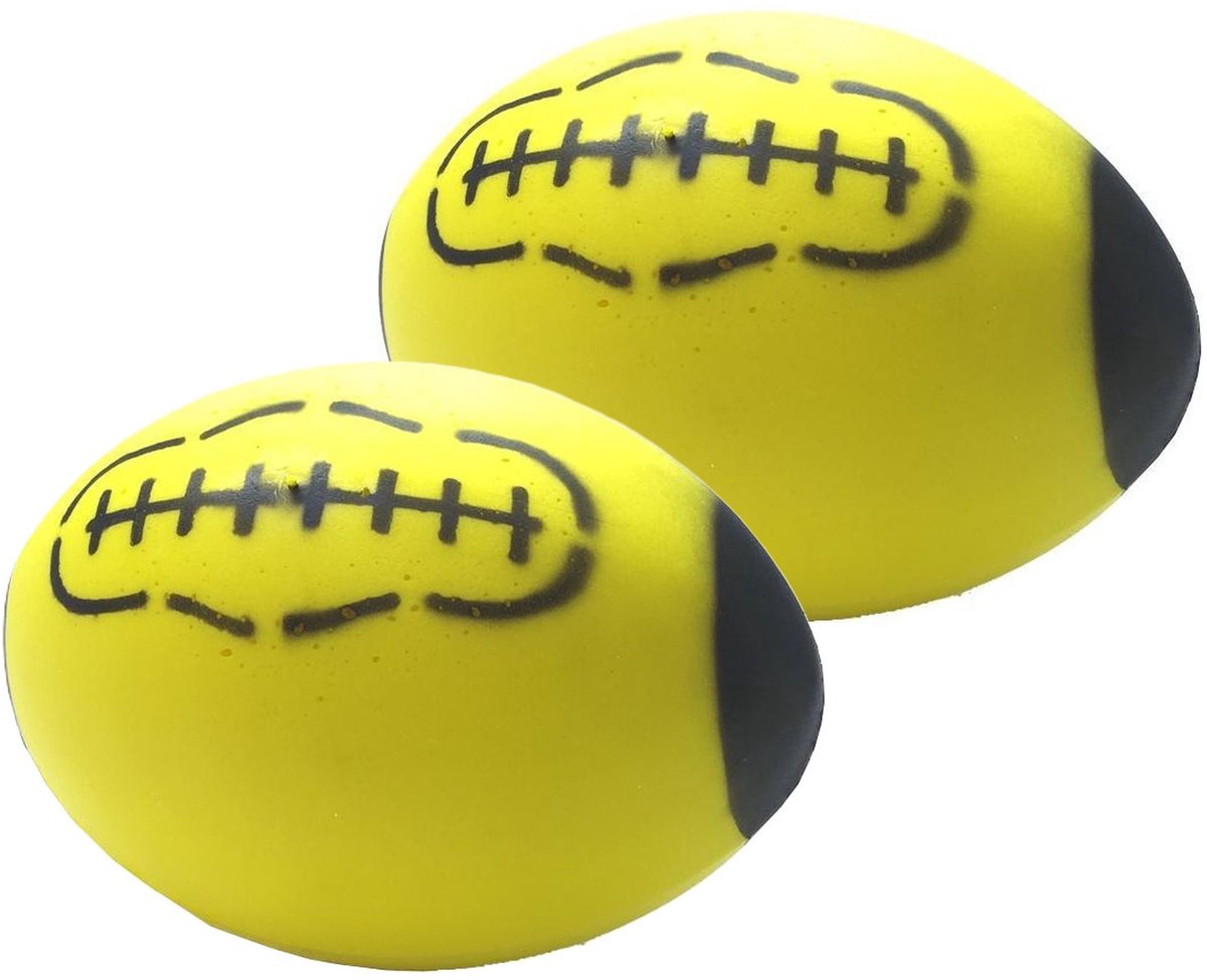 T&F Creations rugby bal - 2x - geel - foam - 24 cm - sport ballen - American football - schuimrubber