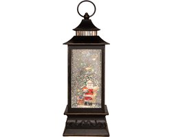 Anna's Collection Sneeuwbol/snowglobe glitter lantaarn - kerstman - 10 x 10 x 29 cm - met LED verlichting - kerstlantaarn