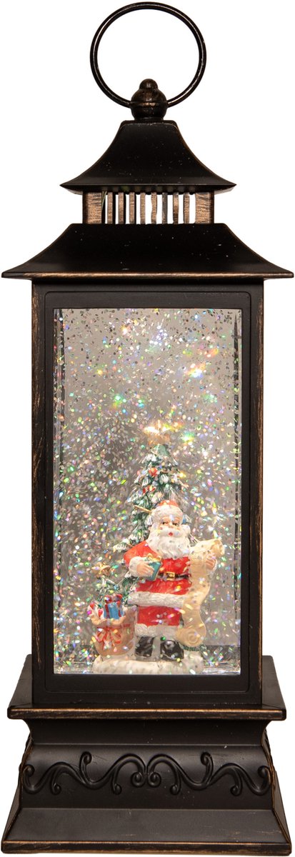 Anna's Collection Sneeuwbol/snowglobe glitter lantaarn - kerstman - 10 x 10 x 29 cm - met LED verlichting - kerstlantaarn