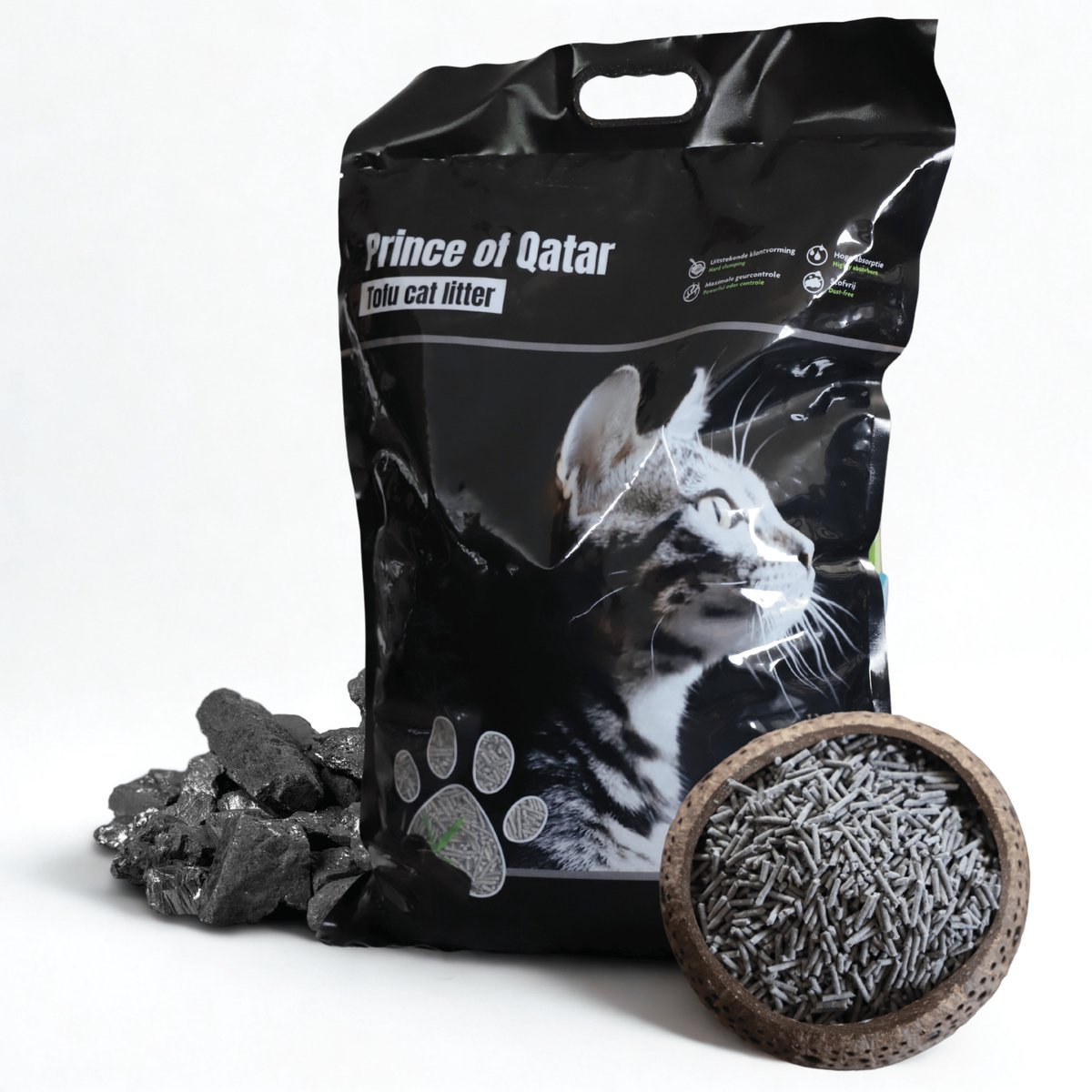 Bol.com Cat Litter Prince of Qatar® | actieve kool (geurloos) | Tofu kattenbakvulling (12l = 5kg) | Milieuvriendelijke & Biologi... aanbieding