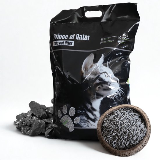 Cat Litter Prince of Qatar® | actieve kool (geurloos) | Tofu kattenbakvulling (12l = 5kg) | Milieuvriendelijke & Biologisch afbreekbaar | Klontvormend