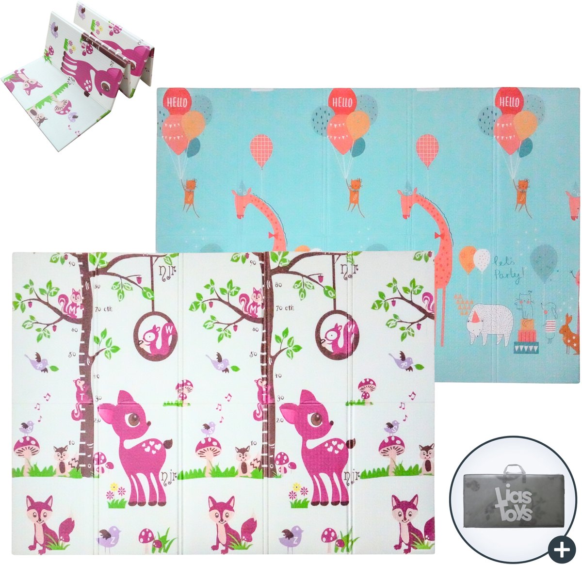 Speelmat - Speelmat Baby - Speelkleed Baby - 2 verschillende designs - Speelmat Foam - 200x150cm - Dubbelzijdig - Opvouwbaar - Inclusief Opbergtas