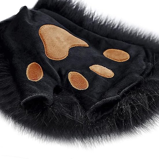 Long Keeper Thermische vingerloze handschoenen voor dames, winter, zacht en wollig, elastische halve vingerhandschoenen, armwarmers, zwart, Eén maat