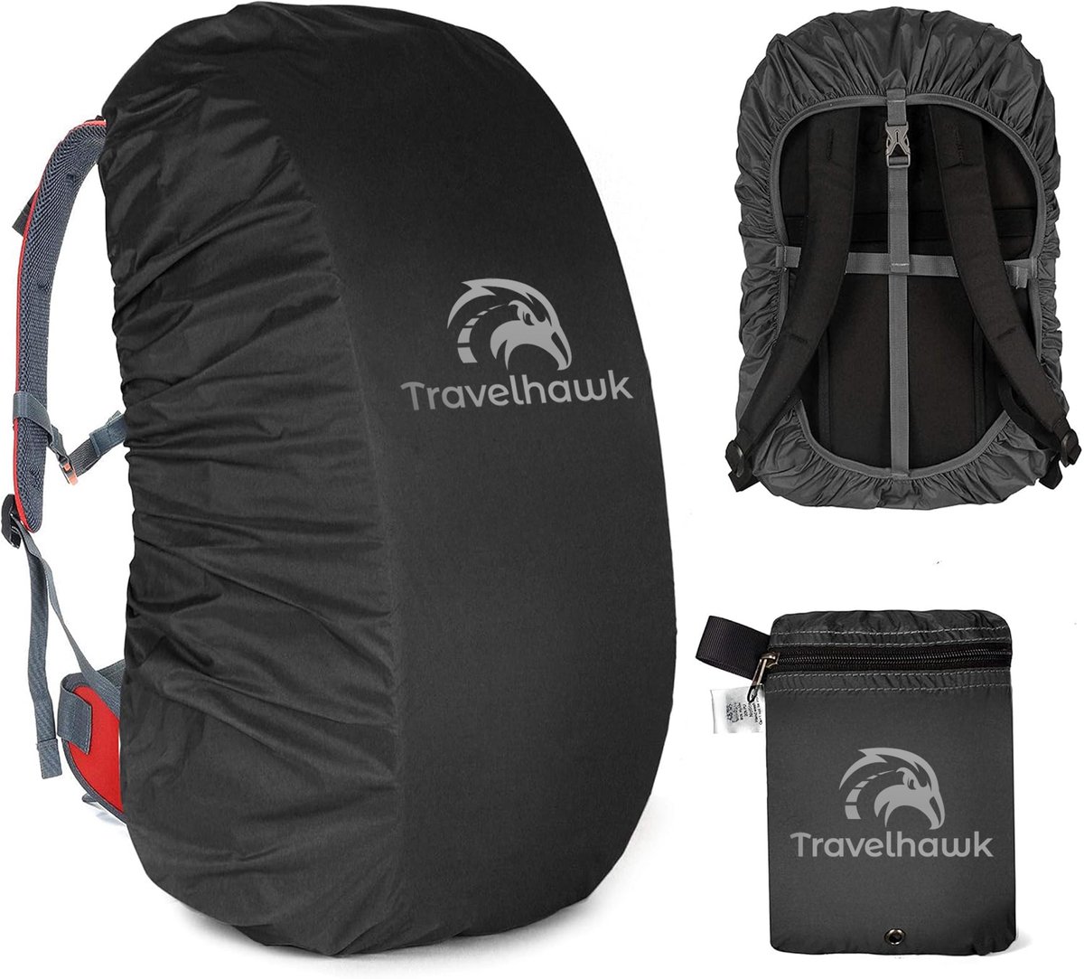 Travelhawk Regenhoes Rugzak - Waterdicht - Backpack Hoes - Reflecterend - 21-35L - Zwart