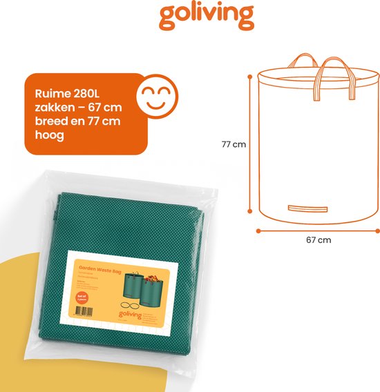 Goliving Tuinafvalzak - Set van 2 - 2x 280 liter - Tuinafvalzakken opvouwbaar - Tuinzak - Tuinafvalemmer - Groen van Goliving — afbeelding 4
