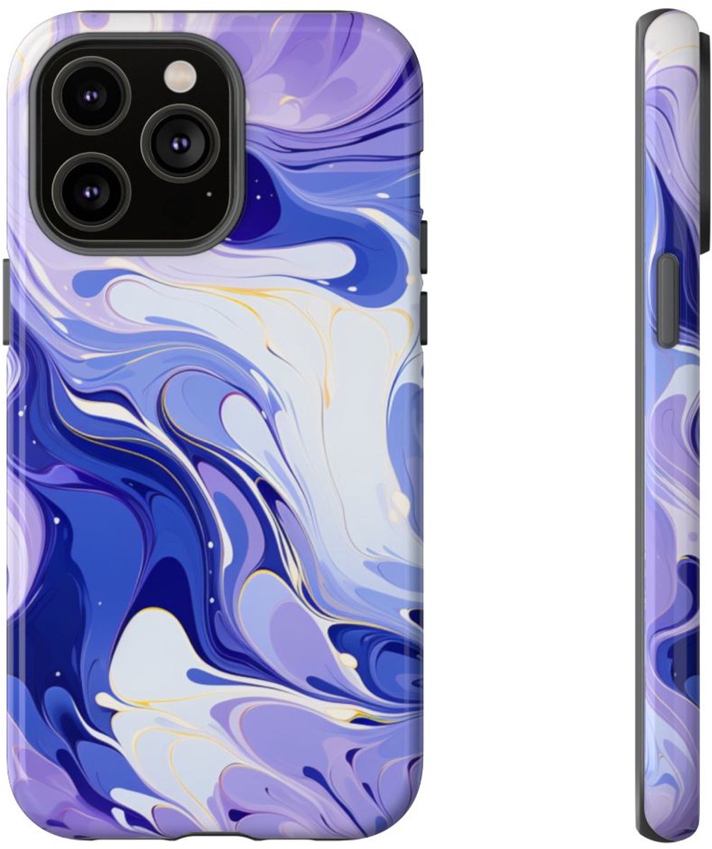 Lavendel en Indigo Gemarmerd Abstract – Telefoonhoesje Geschikt voor iPhone 14 Pro Max