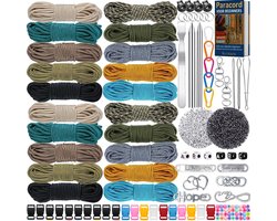 100 meter Paracord 2mm Pakket met 355 Accessoires - 10 Kleuren Parakoord, Karabijnhaken, Naaldenset, Bedels, Klikgesp, Kralen - Parachute Koord Knutselpakket Set - Knutselen Touw voor Volwassen, Kinderen, Meisjes - Sieraden/Armbandjes Maken