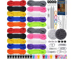 100 meter Paracord 2mm Pakket met 355 Accessoires - 10 Kleuren Parakoord, Karabijnhaken, Naaldenset, Bedels, Klikgesp, Kralen - Parachute Koord Knutselpakket Set - Knutselen Touw voor Volwassen, Kinderen, Meisjes - Sieraden/Armbandjes Maken