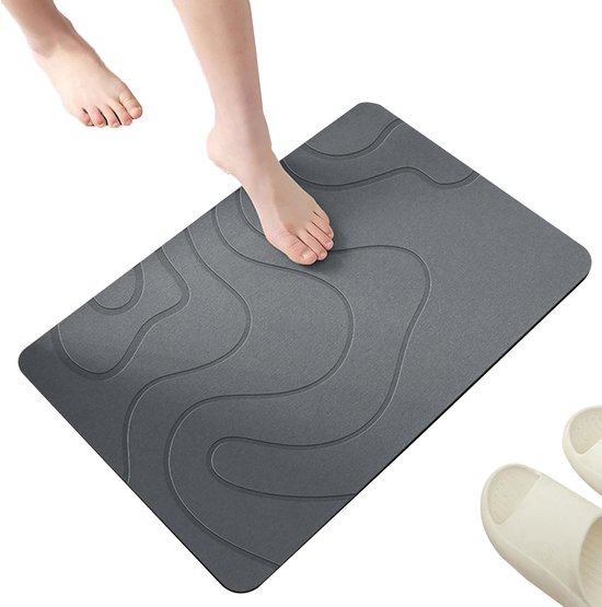 Badmat - 40 X 60 Cm - Water Absorberende Badkamermat - Douchemat - Absorberend - Diatomiet Stenen Douchemat - Absorberende Stenen Badmat - Wasbare Douchemat - Sneldrogend - Geschikt Voor Badkamer, Keuken, Slaapkamer - Donkergrijs