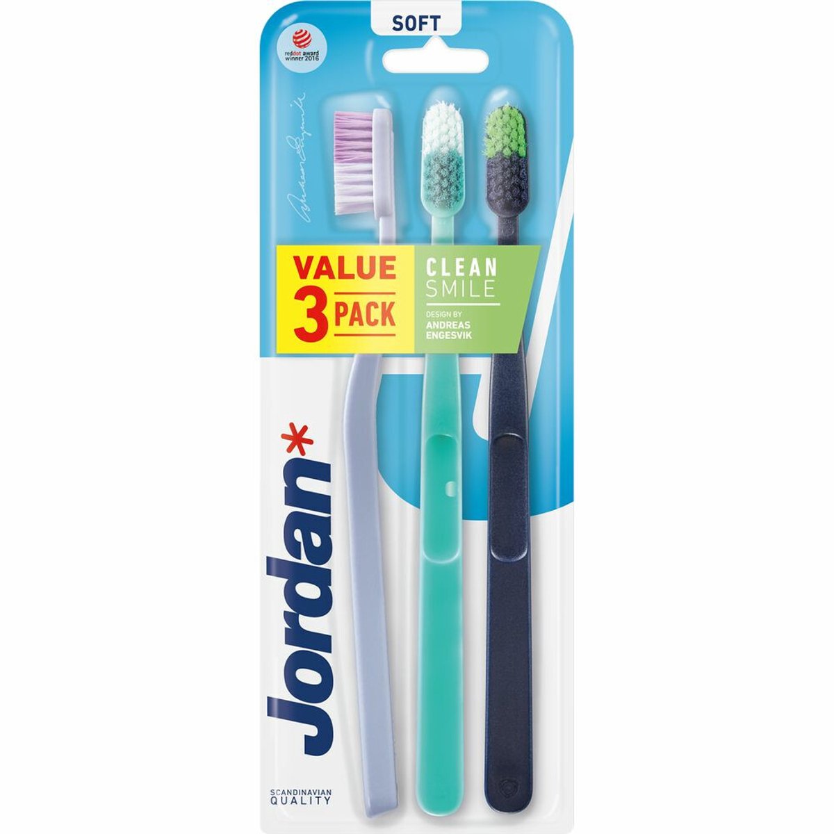 Jordan Tandenborstel Clean Smile Soft - 3 x 3 stuks - Voordeelverpakking