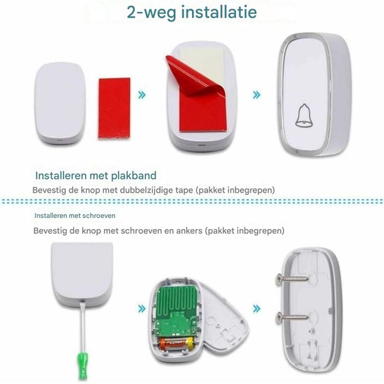 EXCITAT Draadloze deurbel - Deurbel - Geschikt voor huisbel, tuinbel - Draadloze waterdichte draadloze buitendeurbelset — afbeelding 3