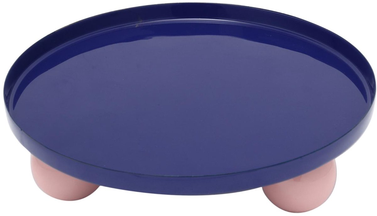 Present Time Dienblad Double Funky Round Large - Blauw - 25x25x6.5cm - Modern