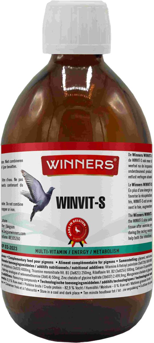 Belgian Winners Winvit-S 250ml - supplement voor duiven - multi vitamine complex, energie, metabolisme