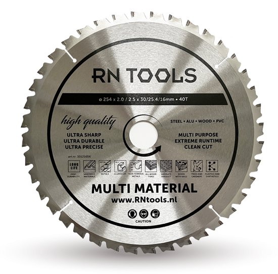 RN TOOLS cirkelzaagblad 'Multi Material', 254mm met 40 tanden. Geschikt voor staal, ALU, hout, PVC. Ultra Sharp, Durable, Precise.