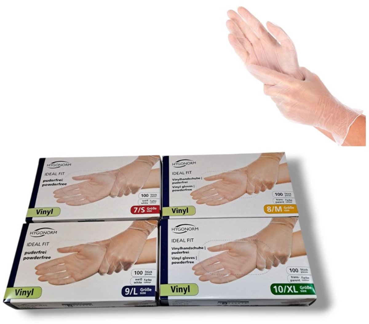 Hygonorm wegwerp handschoenen vinyl - naturel/wit- maat L - 100 stuks - poedervrij - latex vrij!