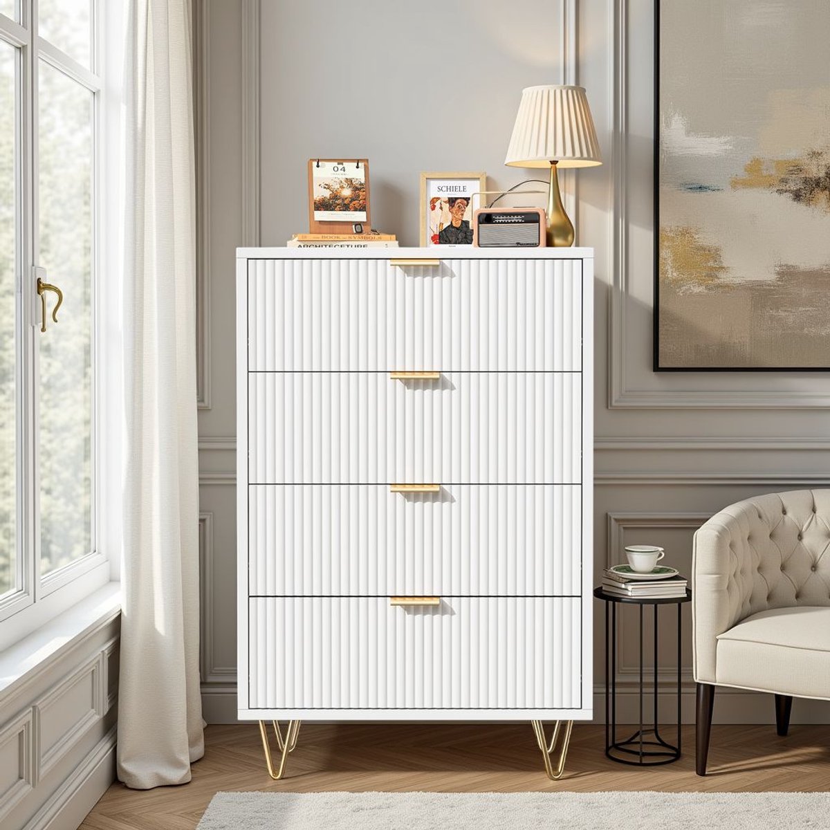 WOLTU Commode met 3 laden, ruimtebesparende commodekast en dressoir in hoogglans wit, ladekast voor woonkamer, slaapkamer, kantoor, 80 x 78 x 48 cm